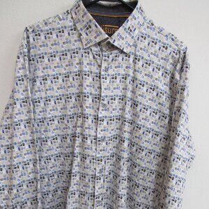 Misura Multicolor Geometric Pattern Long Sleeve Button-Up Flip-Cuff Shirt 2XL